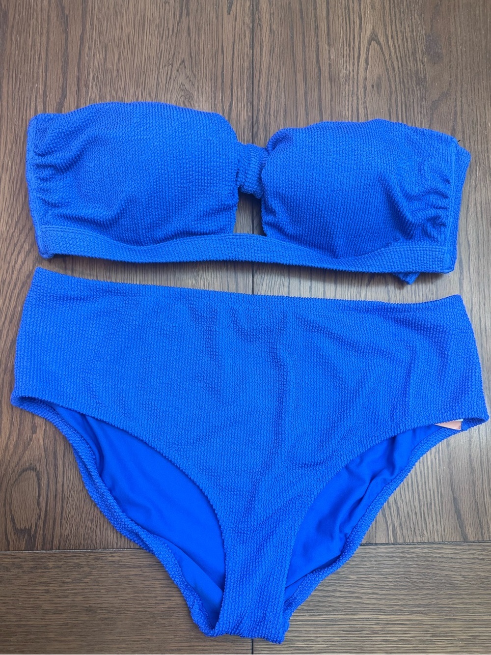 Bright Blue Shade shore 1x-2X Textured Bandeau Bikini Set